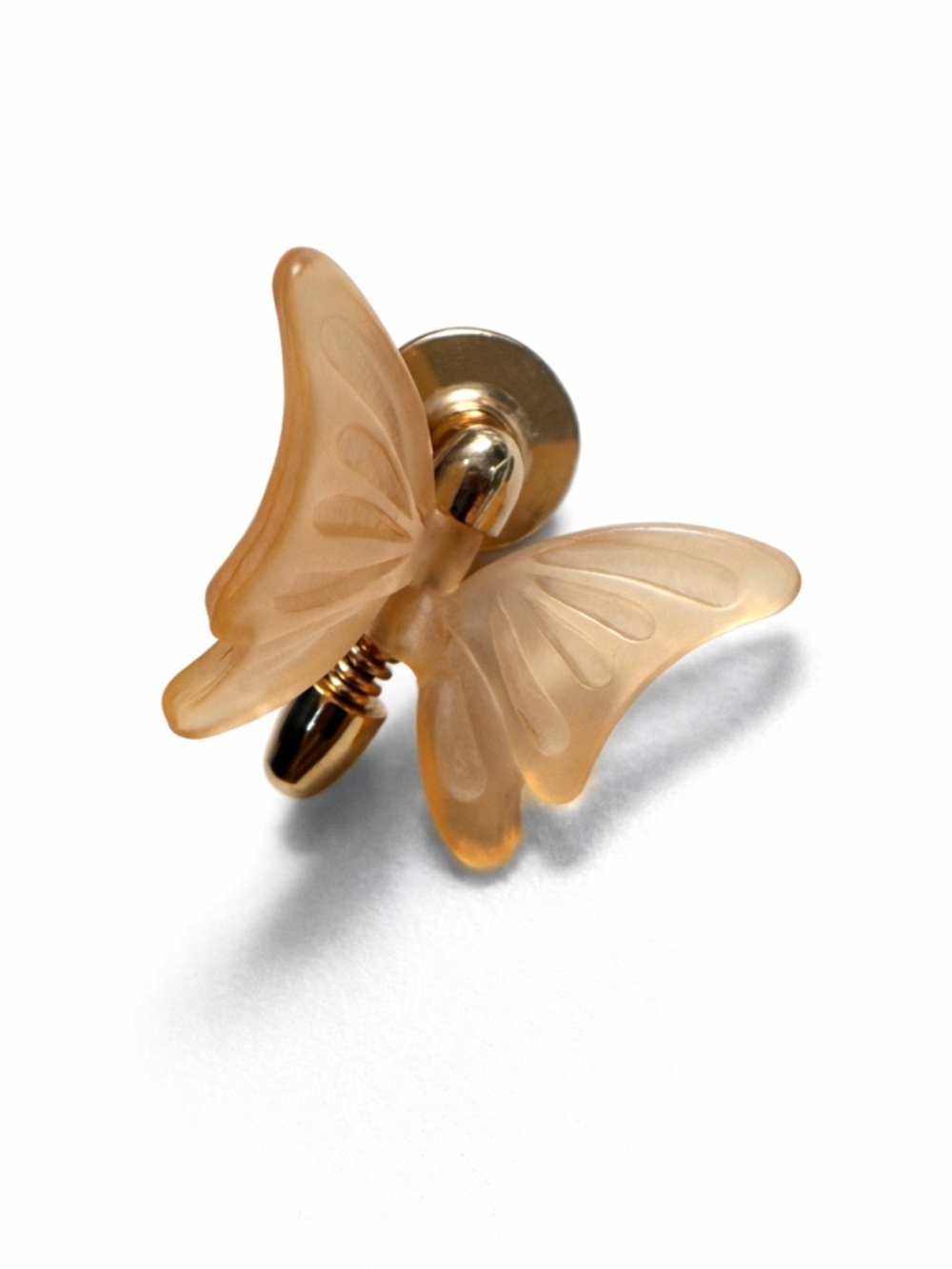 Vintage Avon Frosted Lucite Butterfly Brooch Gold Tone Etched Wings Pin